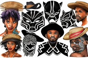 Black panther with straw hat on tattoo idea
