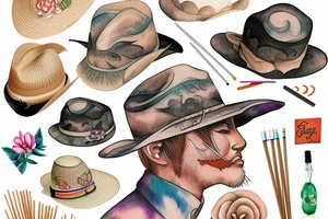 Panther with straw hat on tattoo idea