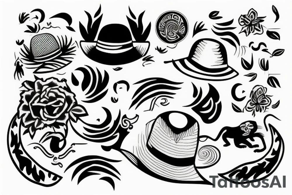 Panther with straw hat on tattoo idea