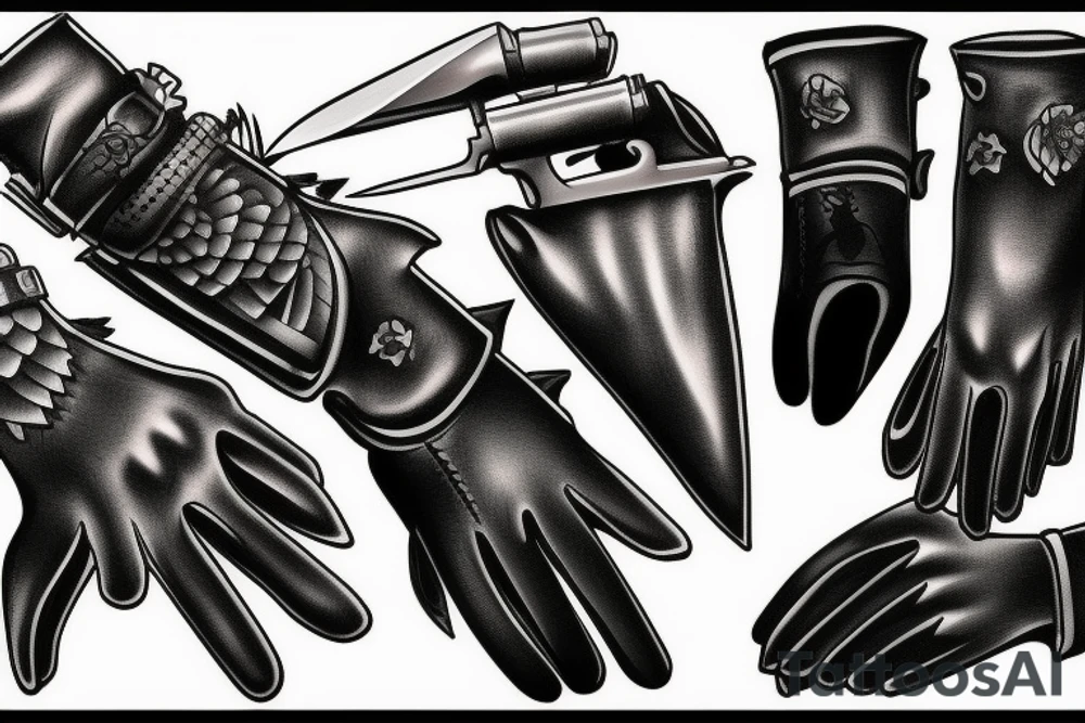 leather glove crime knife gun tattoo idea