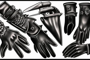 leather glove crime knife gun tattoo idea