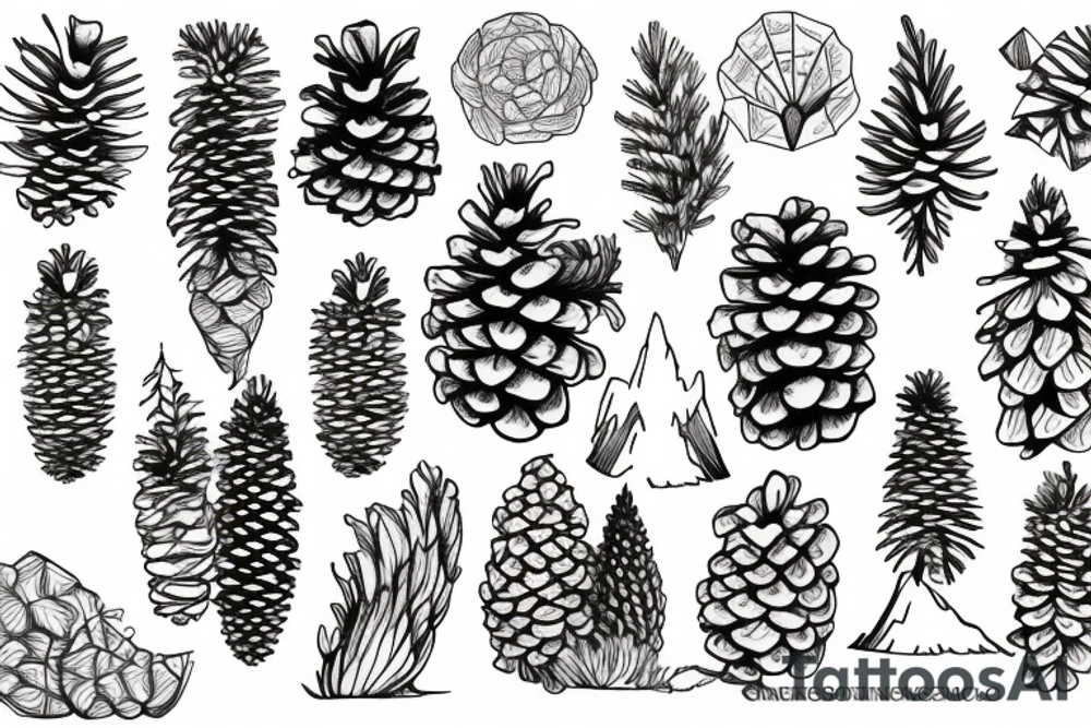 Pinecone and mountains tattoo idea
