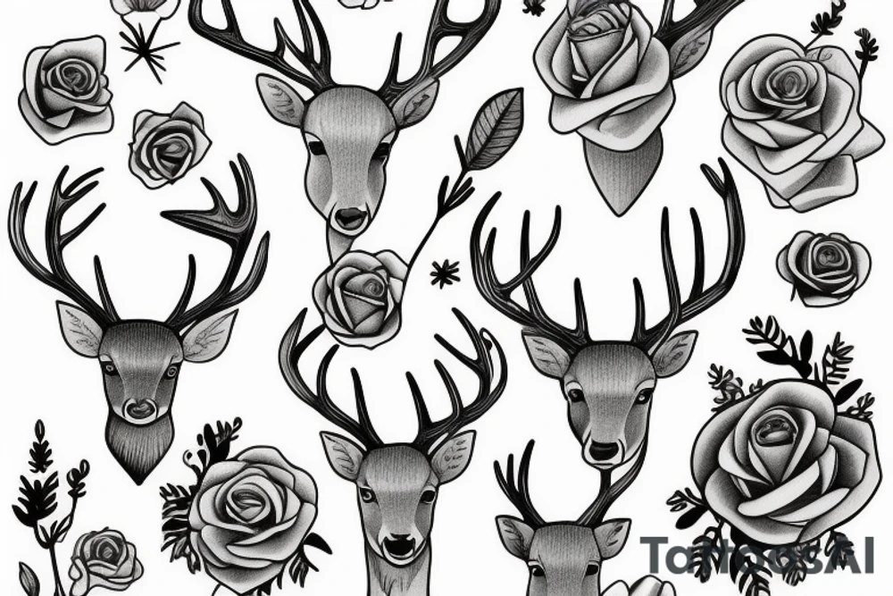 deer, rose tattoo idea