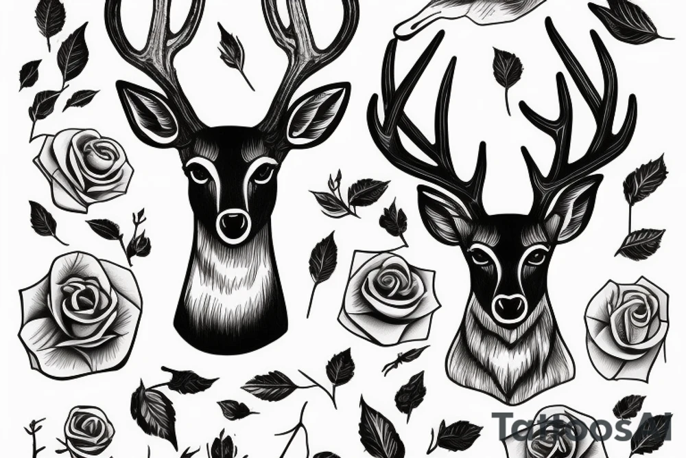 deer, rose tattoo idea