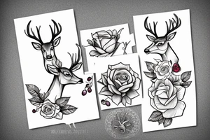 deer with rose, berries tattoo idea