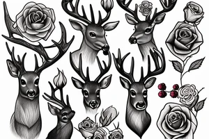 deer with rose, berries tattoo idea