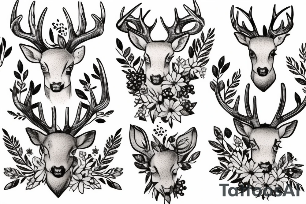 deer with daisies, berries tattoo idea