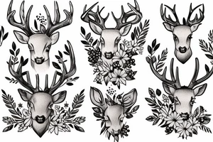 deer with daisies, berries tattoo idea