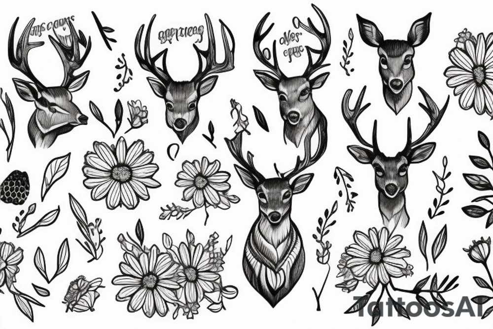 deer with daisies, berries tattoo idea