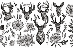 deer with daisies, berries tattoo idea