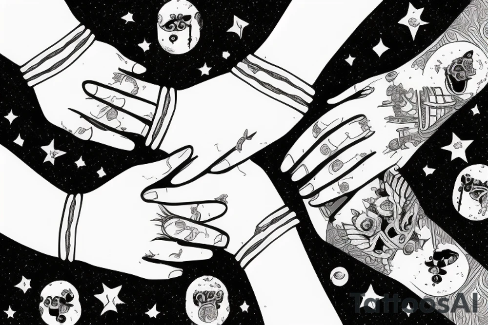 Hands holding pinkies, bound together through space and time for 500 years tattoo idea