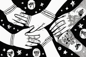 Hands holding pinkies, bound together through space and time for 500 years tattoo idea