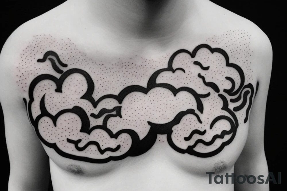 minimalistic upperbody shape with a thundercloud head on the neck tattoo idea