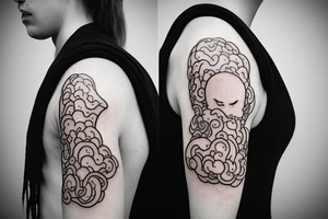 minimalistic upperbody shape with a thundercloud head on the neck tattoo idea