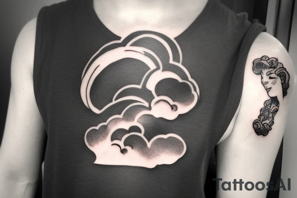 minimalistic upper body shape with a thundercloud head on the neck tattoo idea