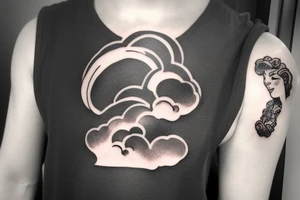 minimalistic upper body shape with a thundercloud head on the neck tattoo idea