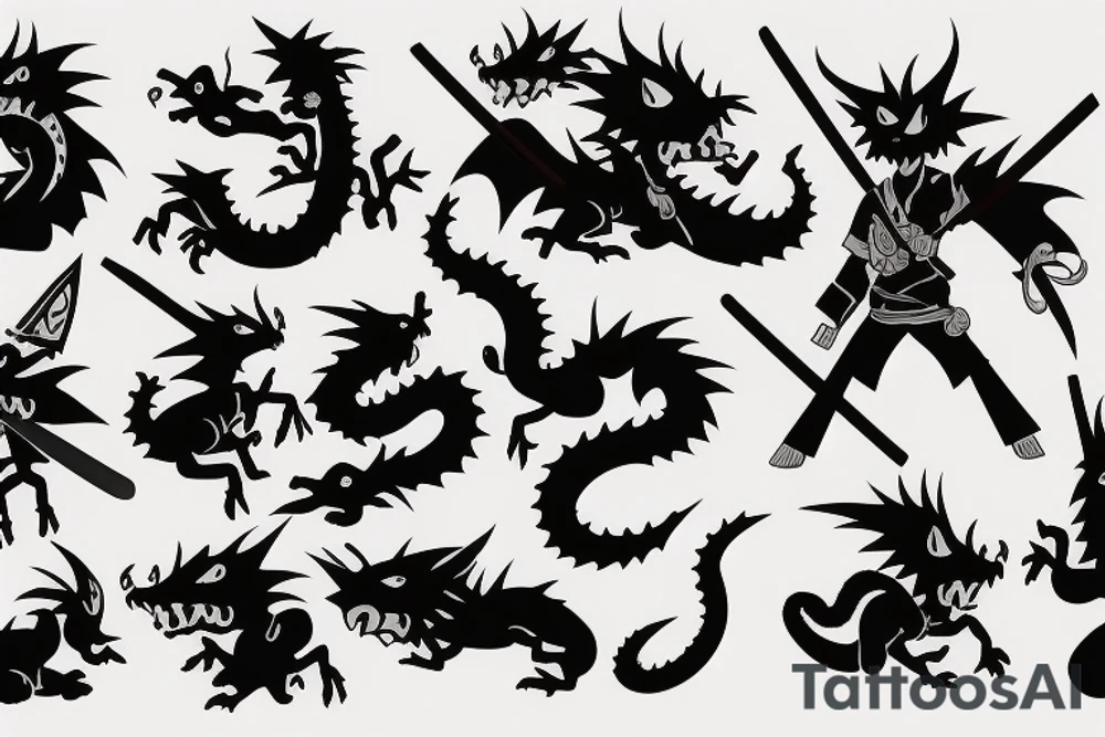 Chibi Samurai with baby dragon on shoulder tattoo idea