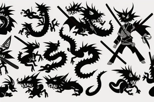Chibi Samurai with baby dragon on shoulder tattoo idea