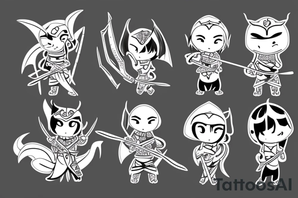 Chibi Samurai with baby dragon on shoulder tattoo idea