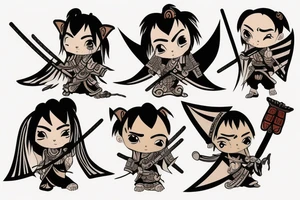 Chibi Samurai with baby dragon on shoulder tattoo idea