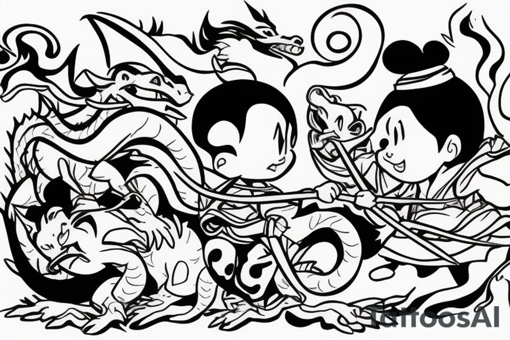 Disney young Samurai with baby dragon companion tattoo idea