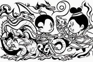 Disney young Samurai with baby dragon companion tattoo idea