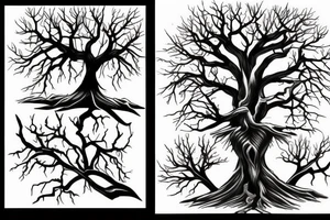 Split tree, with a half died and the other a half alive tattoo idea