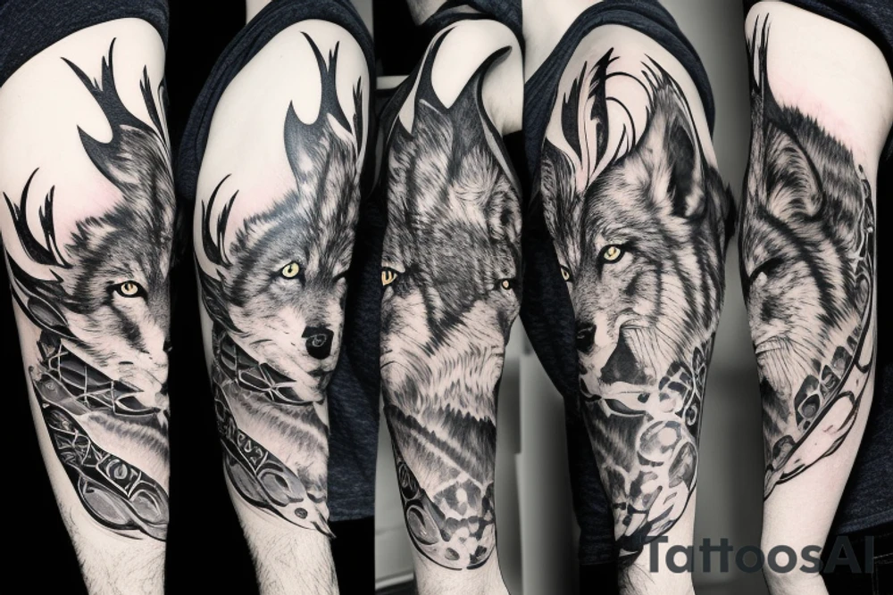 lone wolf for the shoulder, with a technological background tattoo idea