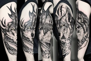 lone wolf for the shoulder, with a technological background tattoo idea