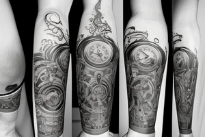 Tattoo of a sand time piece with a great background on calf tattoo idea