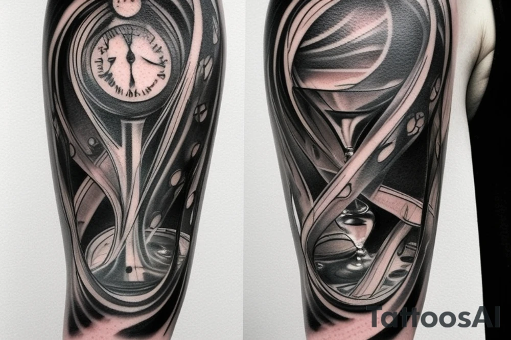 Tattoo of a hourglass with a great background on calf tattoo idea