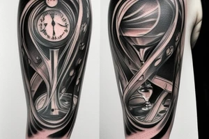 Tattoo of a hourglass with a great background on calf tattoo idea
