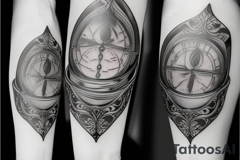 Tattoo of a hourglass with a great background on calf tattoo idea
