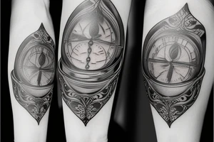 Tattoo of a hourglass with a great background on calf tattoo idea