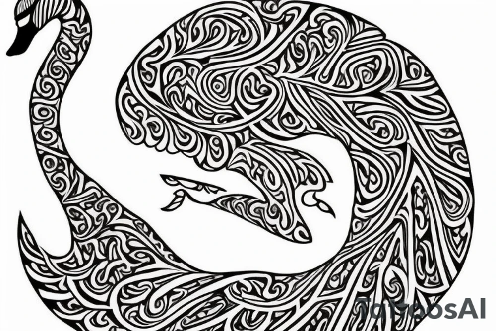 Contour of a swan, that has some Georgian words in it : including: სიცარიელე, იმედი, ამბავი. tattoo idea