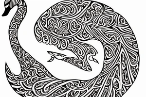 Contour of a swan, that has some Georgian words in it : including: სიცარიელე, იმედი, ამბავი. tattoo idea