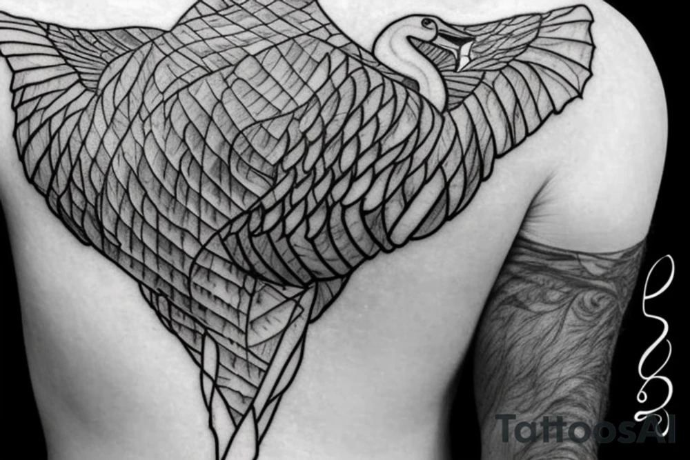 Contour of a swan, that has some Georgian words in it : including: სიცარიელე, იმედი, ამბავი. tattoo idea