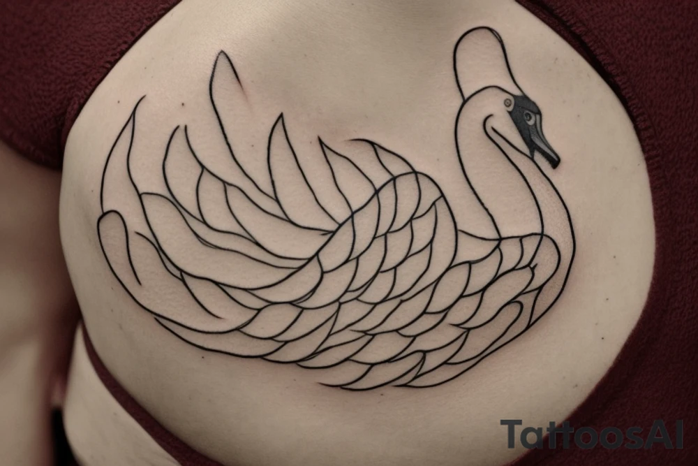 Contour of a swan, that has some Georgian words in it : including: სიცარიელე, იმედი, ამბავი. Heartbroken swan drown as all in one line, without breaking the line. tattoo idea