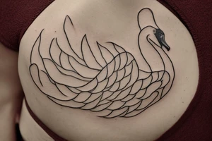 Contour of a swan, that has some Georgian words in it : including: სიცარიელე, იმედი, ამბავი. Heartbroken swan drown as all in one line, without breaking the line. tattoo idea