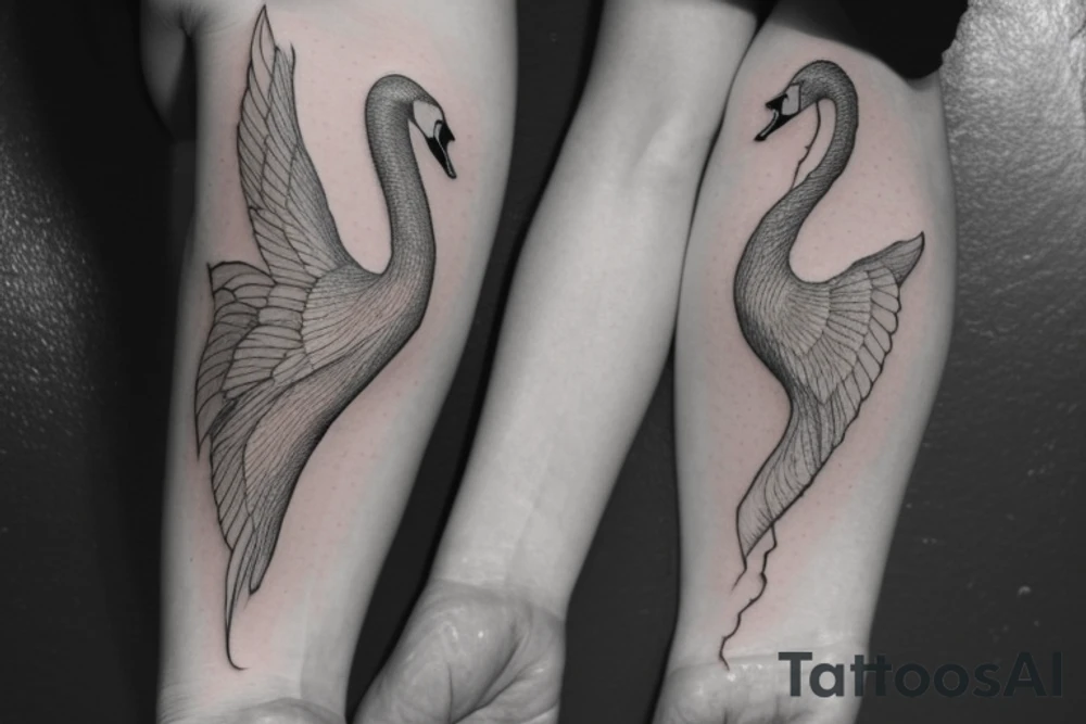 Contour of a swan, that has some Georgian words in it : including: სიცარიელე, იმედი, ამბავი. Heartbroken swan drown as all in one line, without breaking the line. tattoo idea