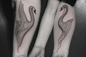 Contour of a swan, that has some Georgian words in it : including: სიცარიელე, იმედი, ამბავი. Heartbroken swan drown as all in one line, without breaking the line. tattoo idea