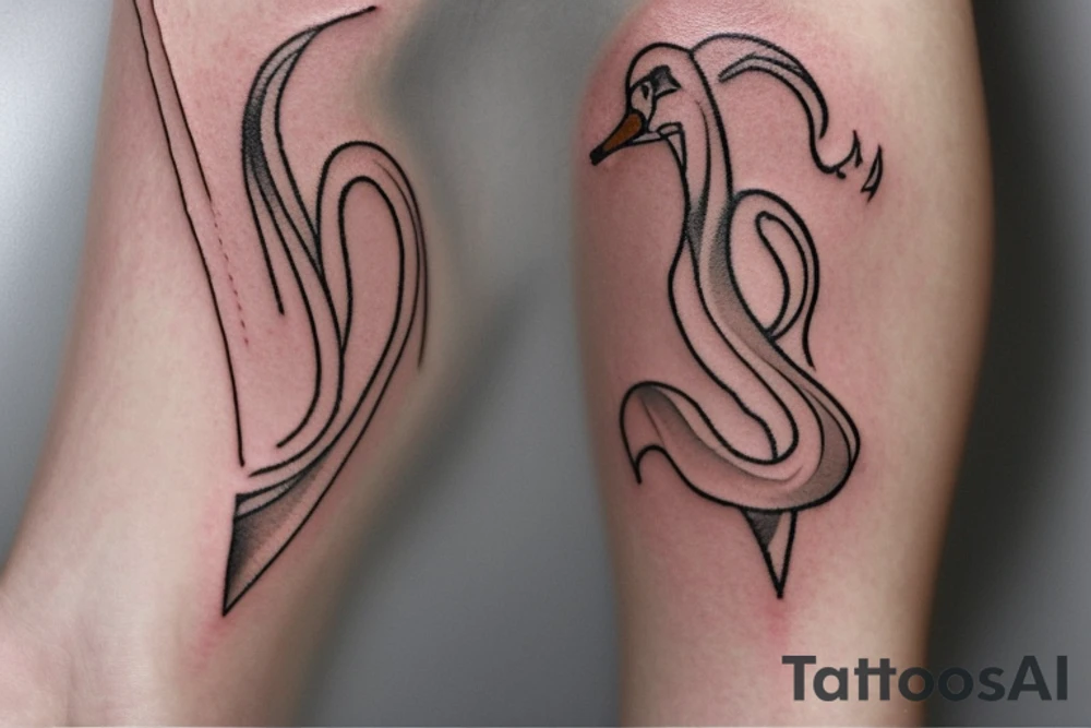 Contour of a swan, that has some Georgian words in it : including: სიცარიელე, იმედი, ამბავი. Heartbroken swan drown as all in one line, without breaking the line. tattoo idea