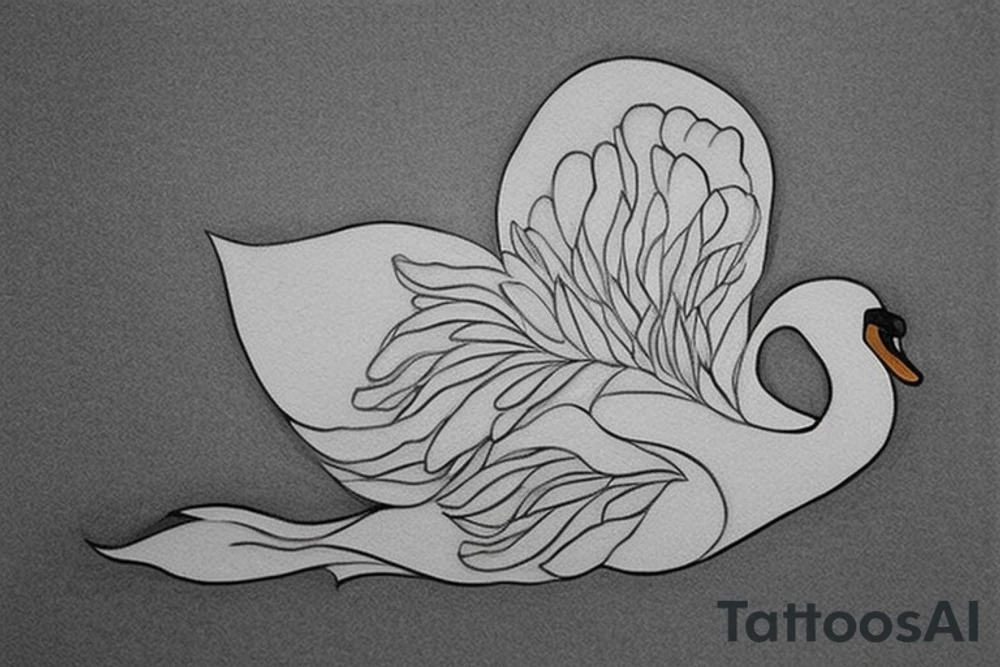 Contour of a swan, that has some Georgian words in it : including: სიცარიელე, იმედი, ამბავი. Heartbroken swan drown as all in one line, without breaking the line. tattoo idea