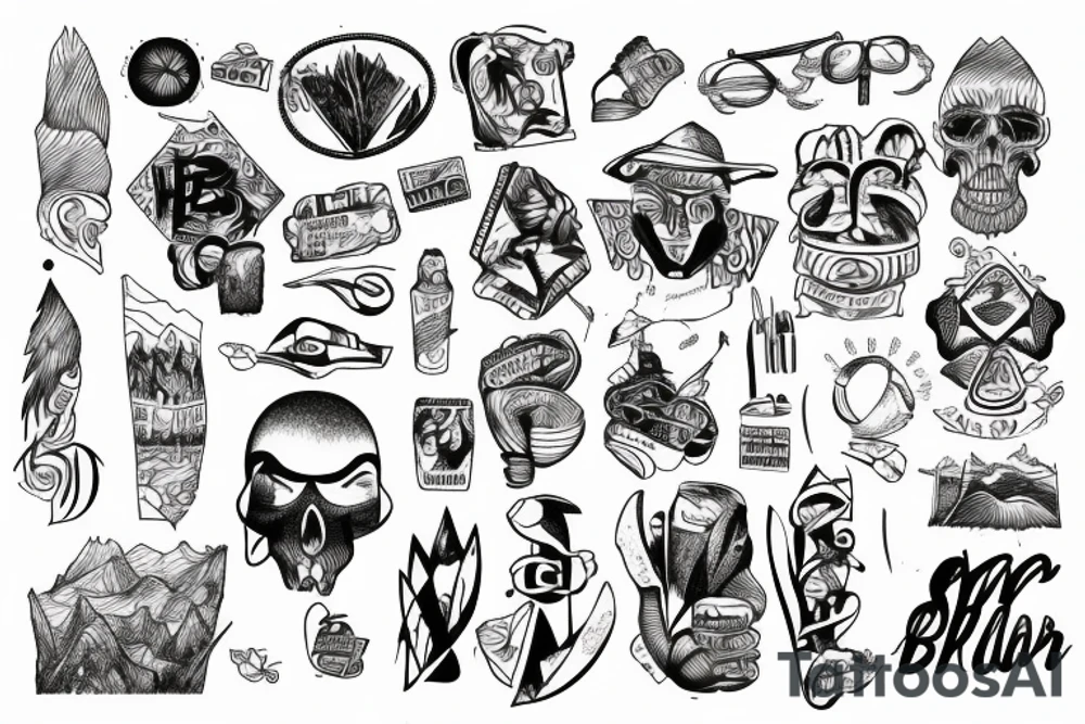 Script, paper, Brazil mountain overlooking beach tattoo idea