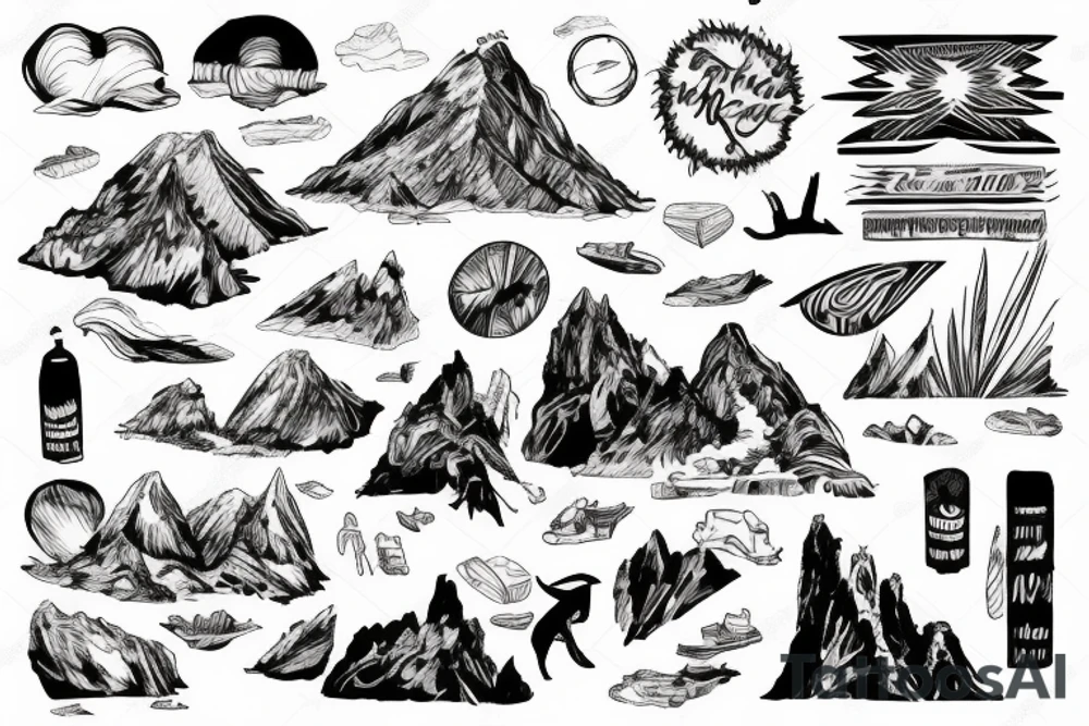 Script, paper, Brazil mountain overlooking beach tattoo idea