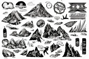 Script, paper, Brazil mountain overlooking beach tattoo idea