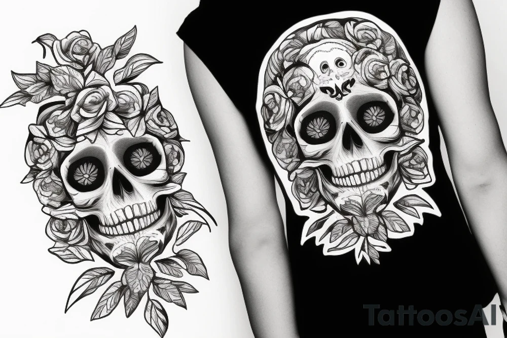 A skull bud flower tattoo idea