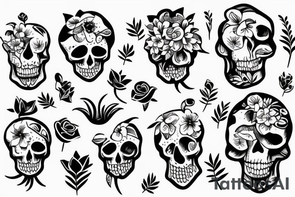 Flower growing out of skull tattoo idea