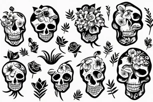 Flower growing out of skull tattoo idea