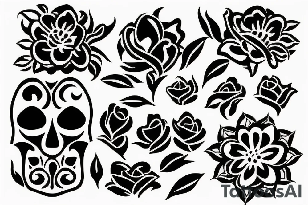 Flower growing out of skull tattoo idea